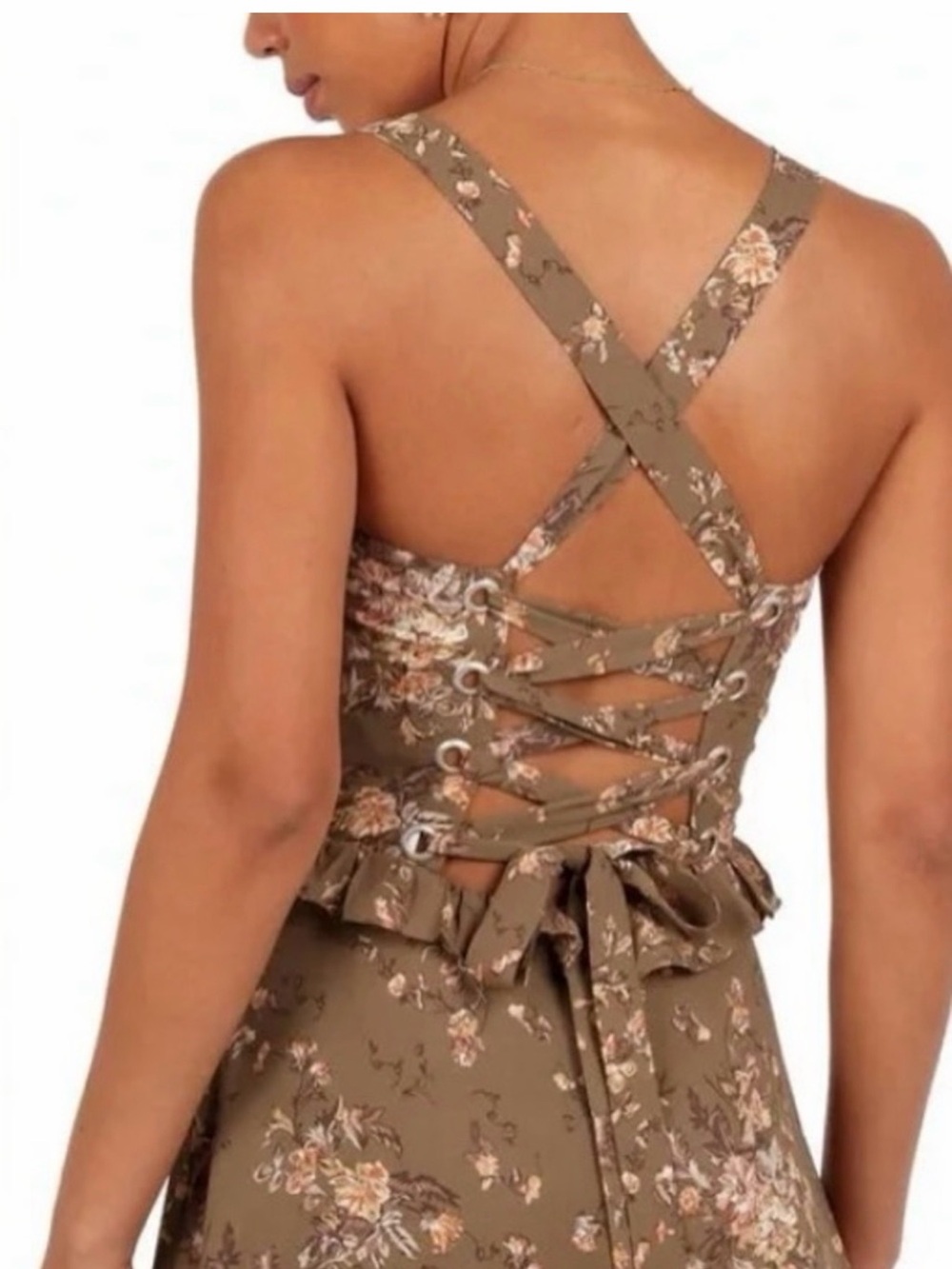 Olive Floral Tiered Maxi Dress - Brand Unspecified - Picture 3 of 6
